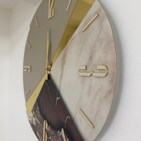 Orologio da parete 80 cm oro moderno legno resina effetto marmo marrone